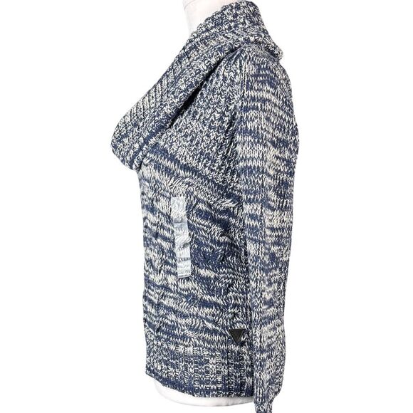 Guess‎ Women’s Sweater Marled Cowl Neck Chunky Cable Knit Small Navy/White New - Picture 3 of 9